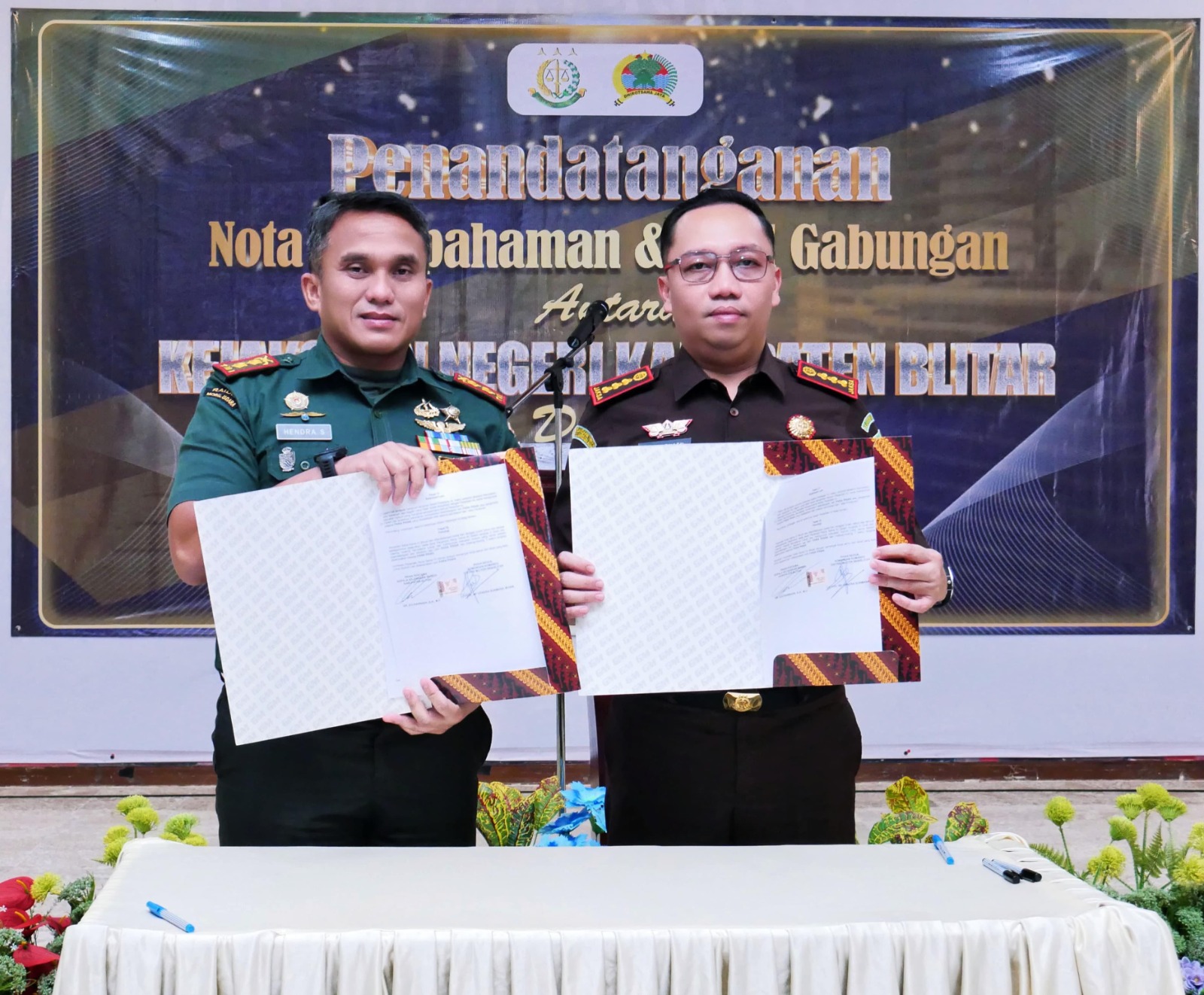 Tingkatkan Sinergitas, Kodim 0808 dan Kejari Kabupaten Blitar Teken Perjanjian Kerja Sama